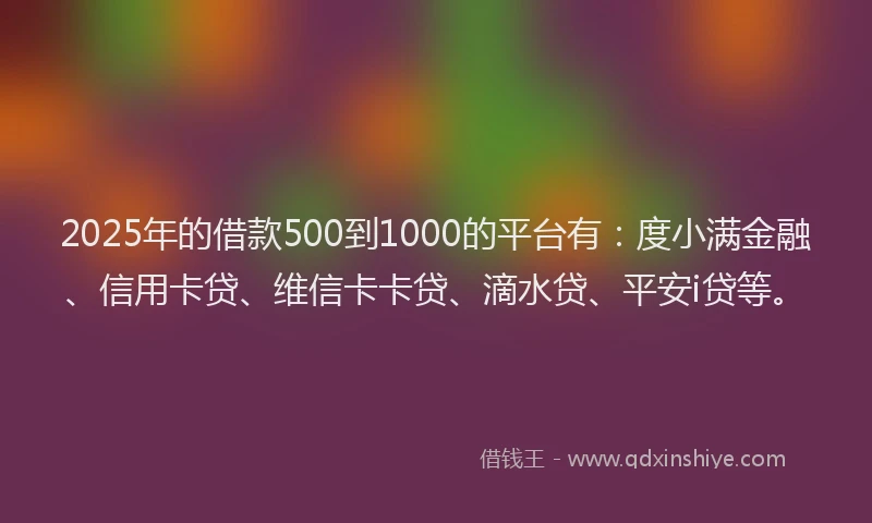 2025年的借款500到1000的平台有：度小满金融、信用卡贷、维信卡卡贷、滴水贷、平安i贷等。