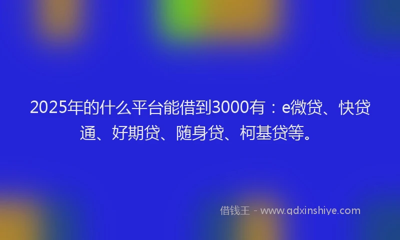 2025年的什么平台能借到3000有：e微贷、快贷通、好期贷、随身贷、柯基贷等。
