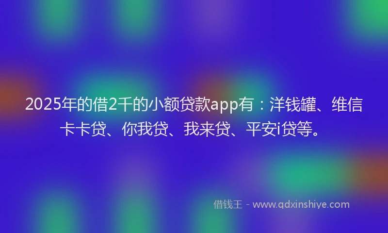 2025年的借2千的小额贷款app有：洋钱罐、维信卡卡贷、你我贷、我来贷、平安i贷等。
