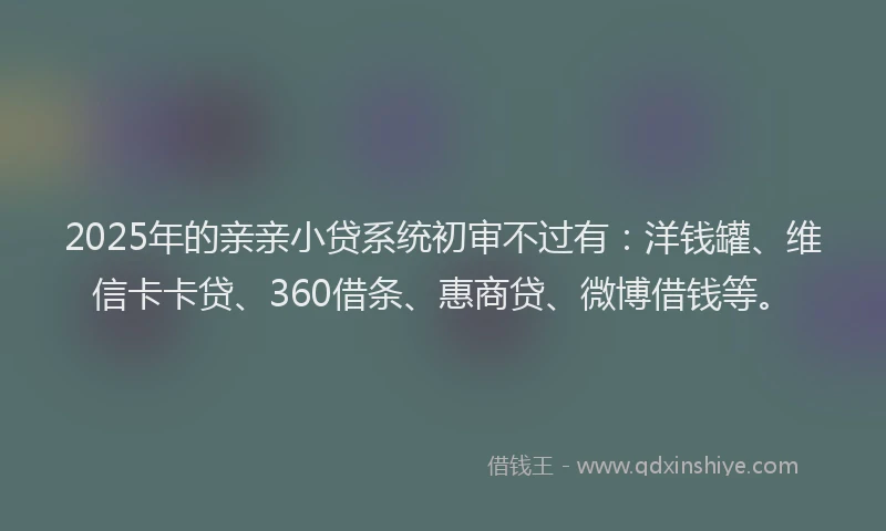 2025年的亲亲小贷系统初审不过有：洋钱罐、维信卡卡贷、360借条、惠商贷、微博借钱等。