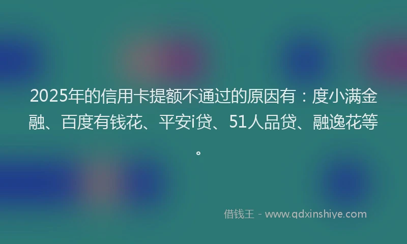 2025年的信用卡提额不通过的原因有：度小满金融、百度有钱花、平安i贷、51人品贷、融逸花等。