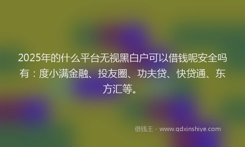 2025年的什么平台无视黑白户可以借钱呢安全吗有：度小满金融、投友圈、功夫贷、快贷通、东方汇等。