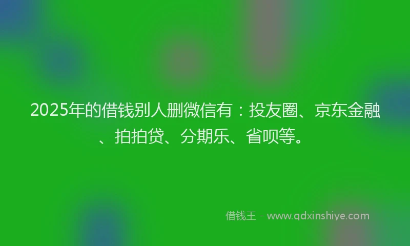 2025年的借钱别人删微信有：投友圈、京东金融、拍拍贷、分期乐、省呗等。