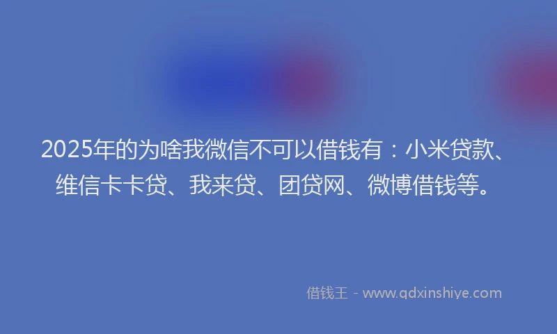 2025年的为啥我微信不可以借钱有：小米贷款、维信卡卡贷、我来贷、团贷网、微博借钱等。