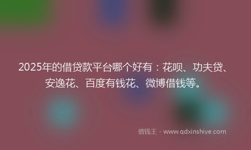 2025年的借贷款平台哪个好有：花呗、功夫贷、安逸花、百度有钱花、微博借钱等。