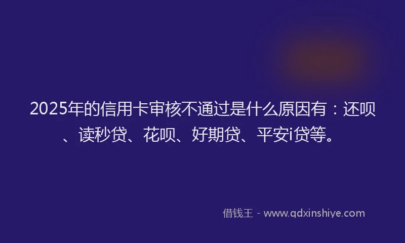 2025年的信用卡审核不通过是什么原因有：还呗、读秒贷、花呗、好期贷、平安i贷等。