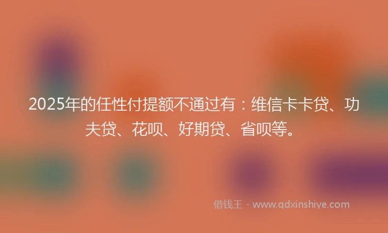 2025年的任性付提额不通过有：维信卡卡贷、功夫贷、花呗、好期贷、省呗等。