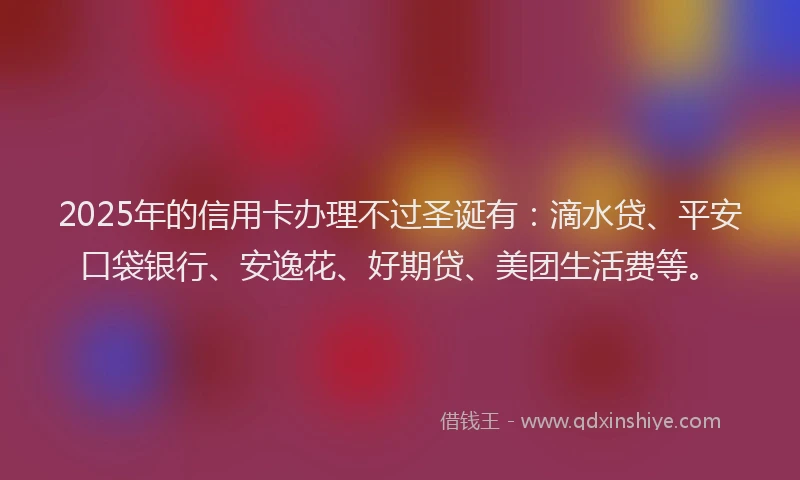 2025年的信用卡办理不过圣诞有：滴水贷、平安口袋银行、安逸花、好期贷、美团生活费等。