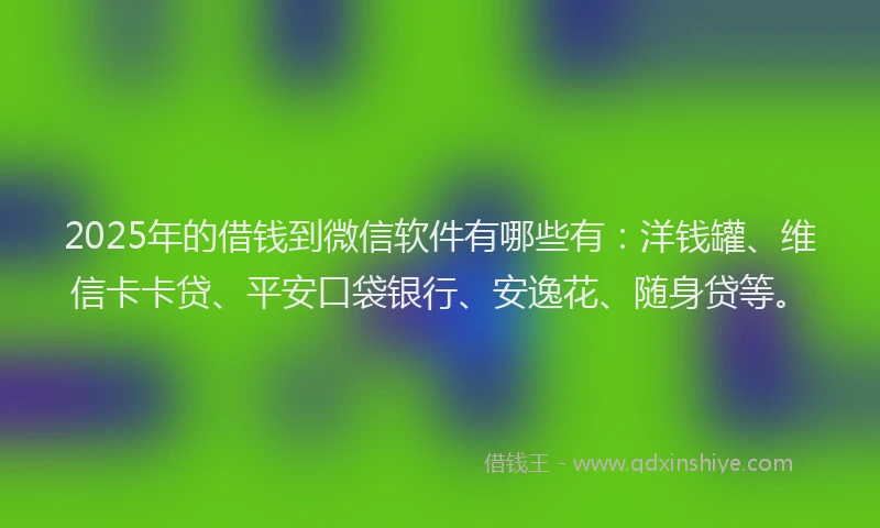 2025年的借钱到微信软件有哪些有：洋钱罐、维信卡卡贷、平安口袋银行、安逸花、随身贷等。