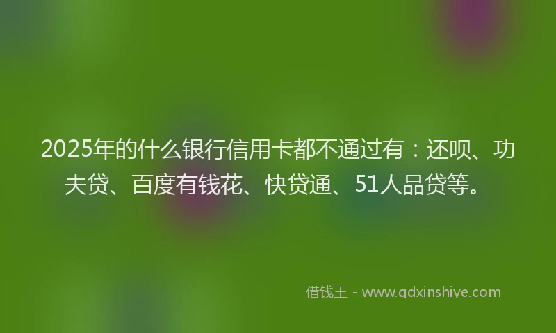 2025年的什么银行信用卡都不通过有：还呗、功夫贷、百度有钱花、快贷通、51人品贷等。