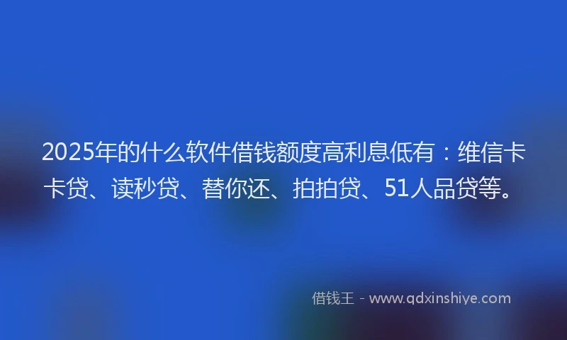 2025年的什么软件借钱额度高利息低有：维信卡卡贷、读秒贷、替你还、拍拍贷、51人品贷等。