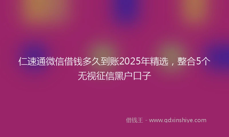 仁速通微信借钱多久到账2025年精选，整合5个无视征信黑户口子