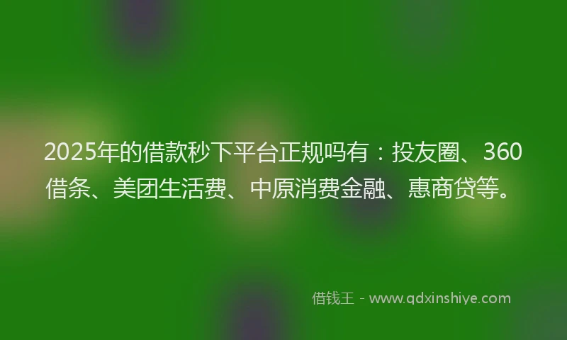 2025年的借款秒下平台正规吗有：投友圈、360借条、美团生活费、中原消费金融、惠商贷等。