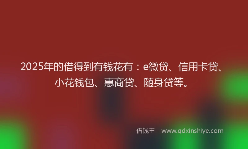 2025年的借得到有钱花有：e微贷、信用卡贷、小花钱包、惠商贷、随身贷等。