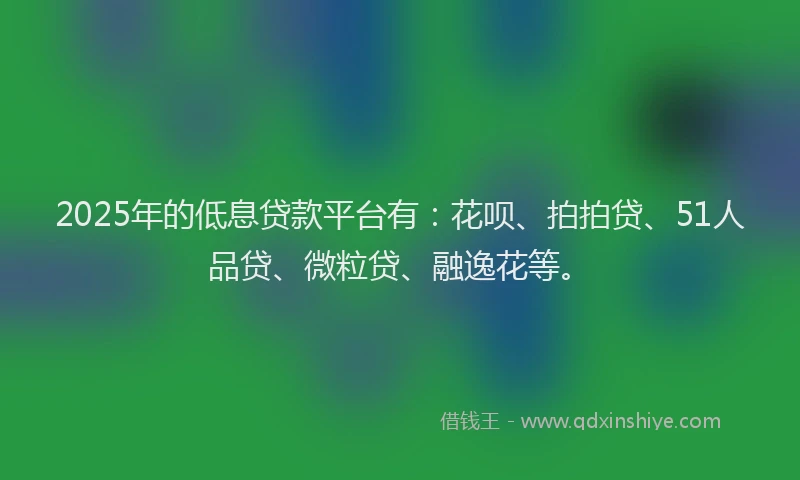 2025年的低息贷款平台有：花呗、拍拍贷、51人品贷、微粒贷、融逸花等。