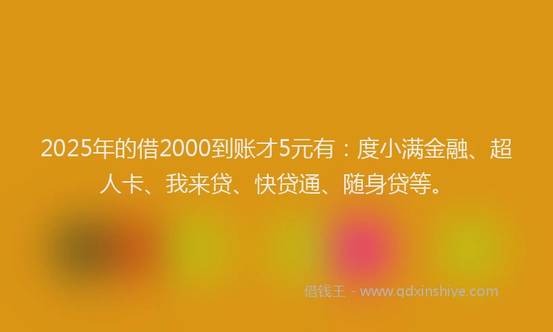 2025年的借2000到账才5元有：度小满金融、超人卡、我来贷、快贷通、随身贷等。