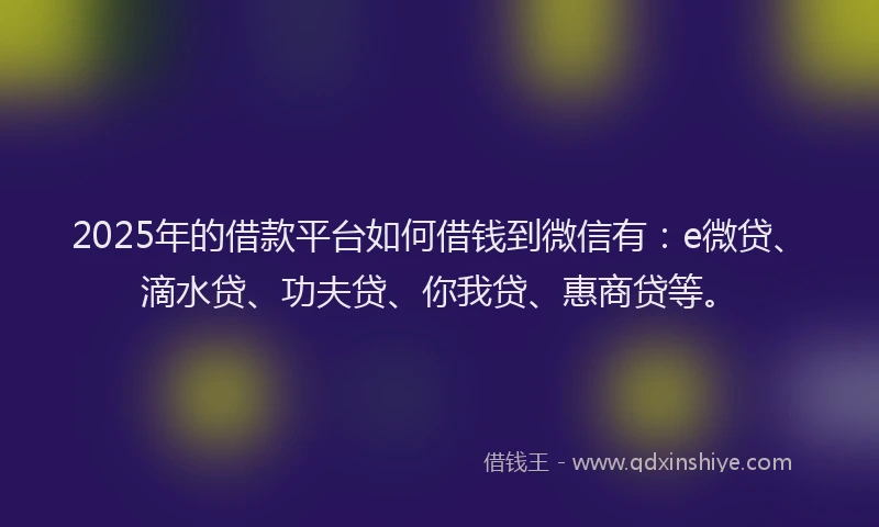 2025年的借款平台如何借钱到微信有：e微贷、滴水贷、功夫贷、你我贷、惠商贷等。