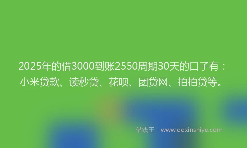 2025年的借3000到账2550周期30天的口子有：小米贷款、读秒贷、花呗、团贷网、拍拍贷等。