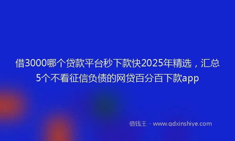 借3000哪个贷款平台秒下款快2025年精选，汇总5个不看征信负债的网贷百分百下款app