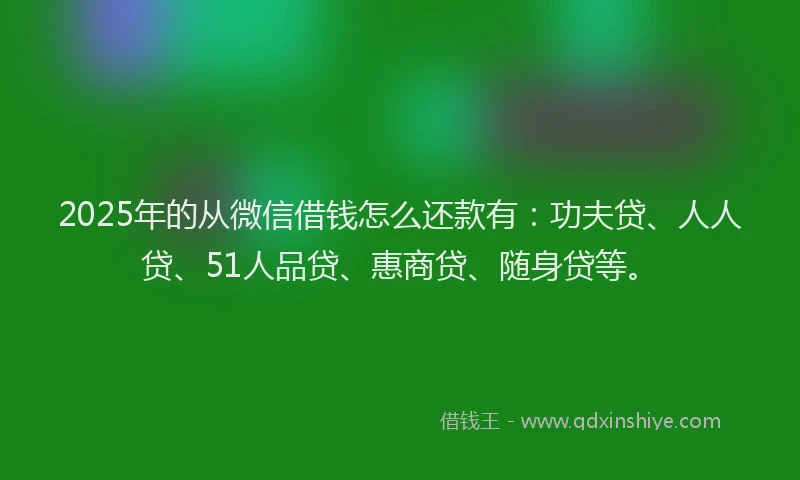 2025年的从微信借钱怎么还款有：功夫贷、人人贷、51人品贷、惠商贷、随身贷等。