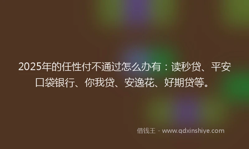 2025年的任性付不通过怎么办有：读秒贷、平安口袋银行、你我贷、安逸花、好期贷等。