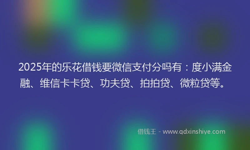 2025年的乐花借钱要微信支付分吗有：度小满金融、维信卡卡贷、功夫贷、拍拍贷、微粒贷等。