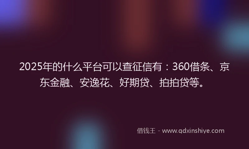 2025年的什么平台可以查征信有：360借条、京东金融、安逸花、好期贷、拍拍贷等。