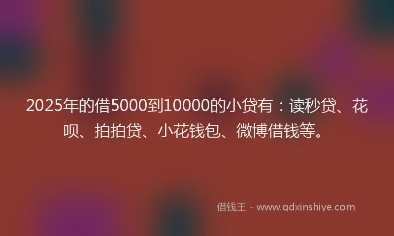 2025年的借5000到10000的小贷有：读秒贷、花呗、拍拍贷、小花钱包、微博借钱等。