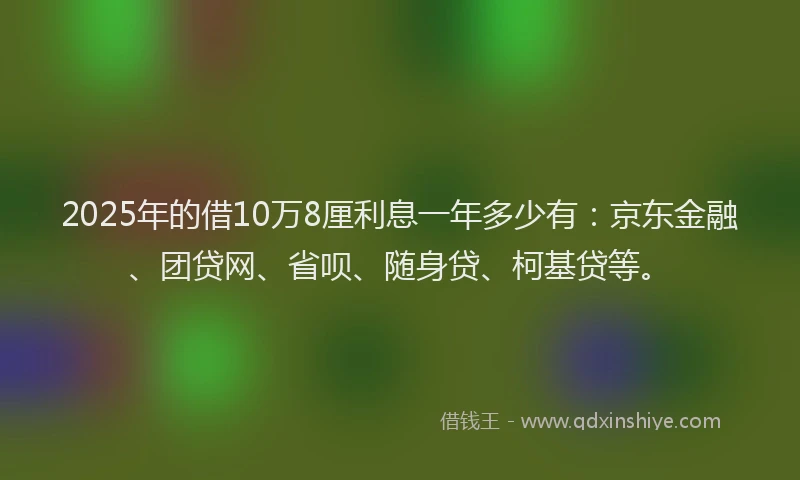 2025年的借10万8厘利息一年多少有：京东金融、团贷网、省呗、随身贷、柯基贷等。