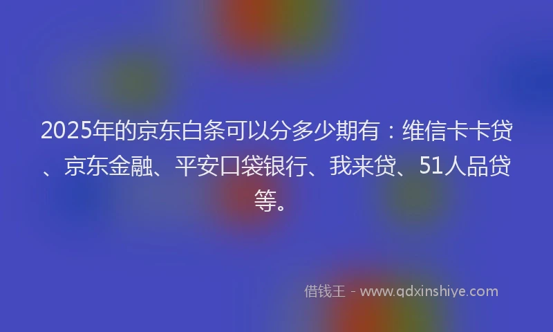 2025年的京东白条可以分多少期有：维信卡卡贷、京东金融、平安口袋银行、我来贷、51人品贷等。