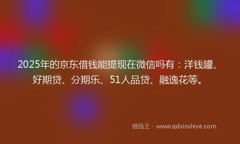 2025年的京东借钱能提现在微信吗有：洋钱罐、好期贷、分期乐、51人品贷、融逸花等。