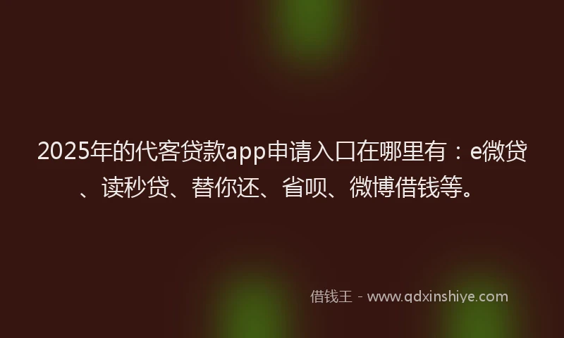 2025年的代客贷款app申请入口在哪里有：e微贷、读秒贷、替你还、省呗、微博借钱等。