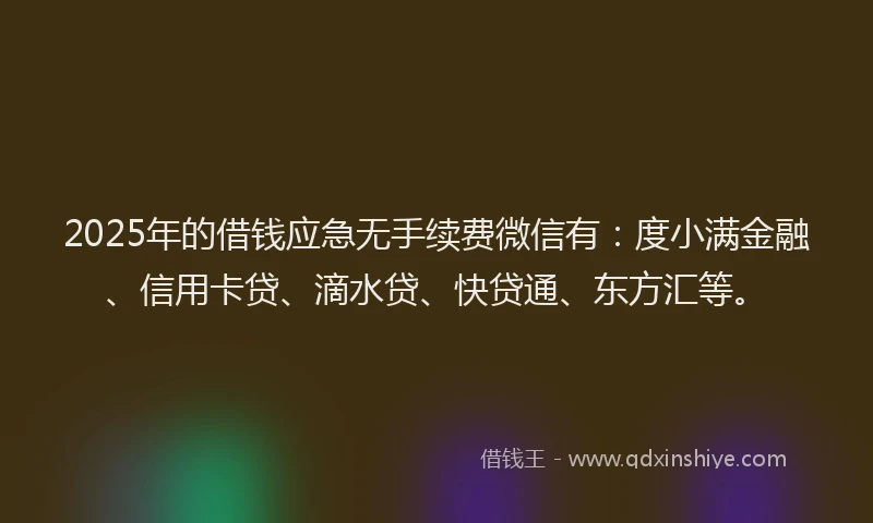 2025年的借钱应急无手续费微信有：度小满金融、信用卡贷、滴水贷、快贷通、东方汇等。