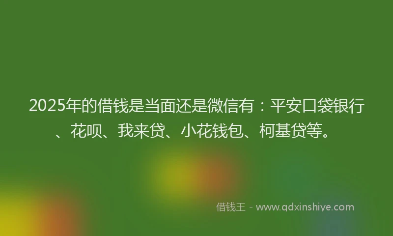 2025年的借钱是当面还是微信有：平安口袋银行、花呗、我来贷、小花钱包、柯基贷等。