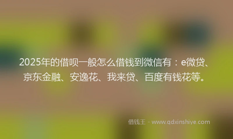 2025年的借呗一般怎么借钱到微信有：e微贷、京东金融、安逸花、我来贷、百度有钱花等。