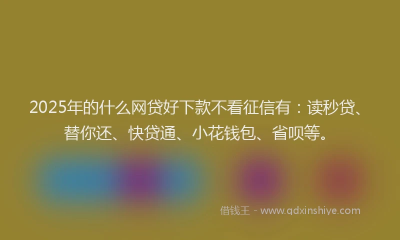 2025年的什么网贷好下款不看征信有：读秒贷、替你还、快贷通、小花钱包、省呗等。