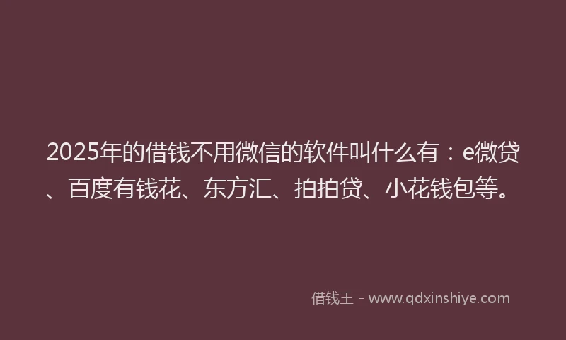 2025年的借钱不用微信的软件叫什么有：e微贷、百度有钱花、东方汇、拍拍贷、小花钱包等。