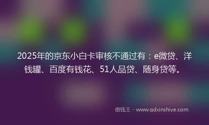 2025年的京东小白卡审核不通过有：e微贷、洋钱罐、百度有钱花、51人品贷、随身贷等。