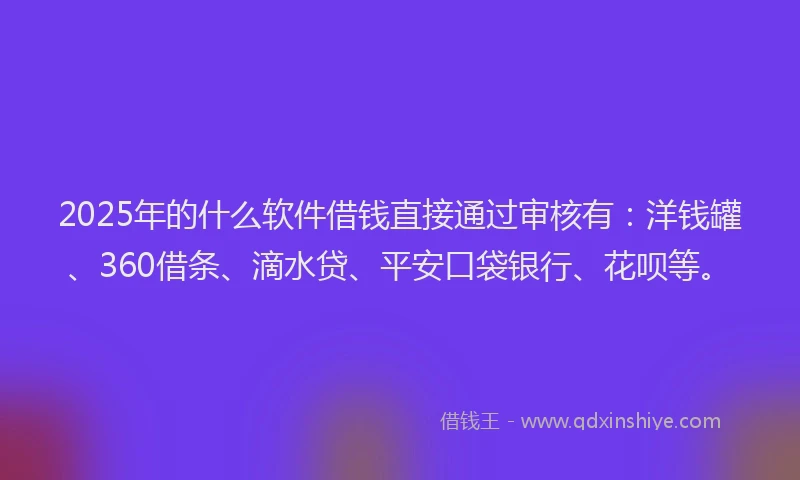 2025年的什么软件借钱直接通过审核有：洋钱罐、360借条、滴水贷、平安口袋银行、花呗等。