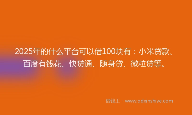 2025年的什么平台可以借100块有：小米贷款、百度有钱花、快贷通、随身贷、微粒贷等。