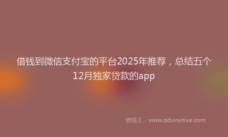 借钱到微信支付宝的平台2025年推荐，总结五个12月独家贷款的app