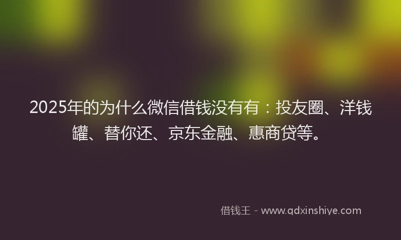 2025年的为什么微信借钱没有有：投友圈、洋钱罐、替你还、京东金融、惠商贷等。