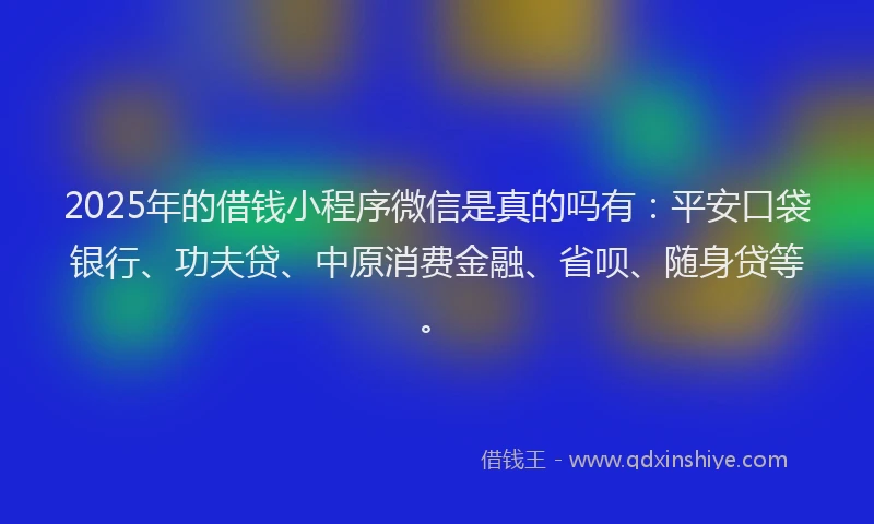 2025年的借钱小程序微信是真的吗有：平安口袋银行、功夫贷、中原消费金融、省呗、随身贷等。