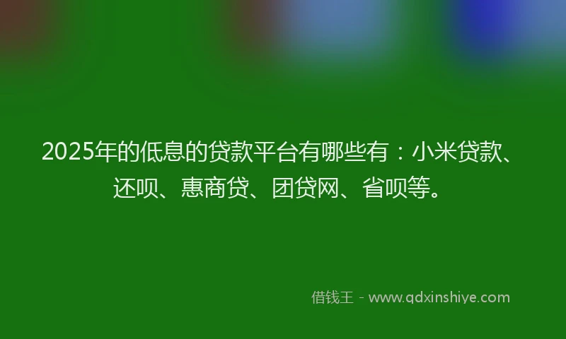 2025年的低息的贷款平台有哪些有：小米贷款、还呗、惠商贷、团贷网、省呗等。