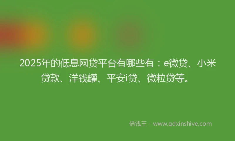 2025年的低息网贷平台有哪些有：e微贷、小米贷款、洋钱罐、平安i贷、微粒贷等。
