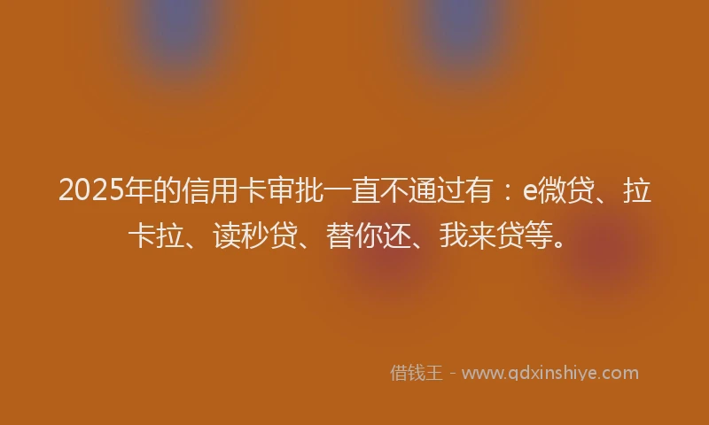 2025年的信用卡审批一直不通过有：e微贷、拉卡拉、读秒贷、替你还、我来贷等。