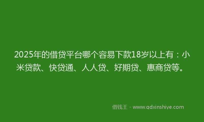 2025年的借贷平台哪个容易下款18岁以上有：小米贷款、快贷通、人人贷、好期贷、惠商贷等。