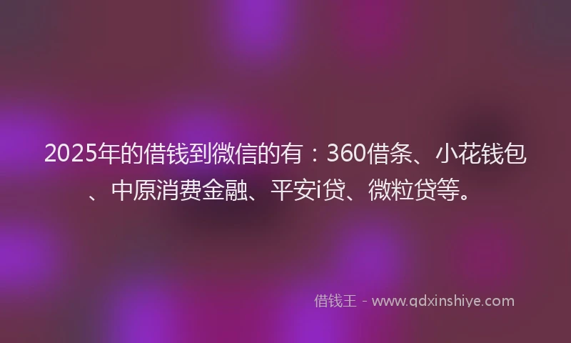 2025年的借钱到微信的有：360借条、小花钱包、中原消费金融、平安i贷、微粒贷等。
