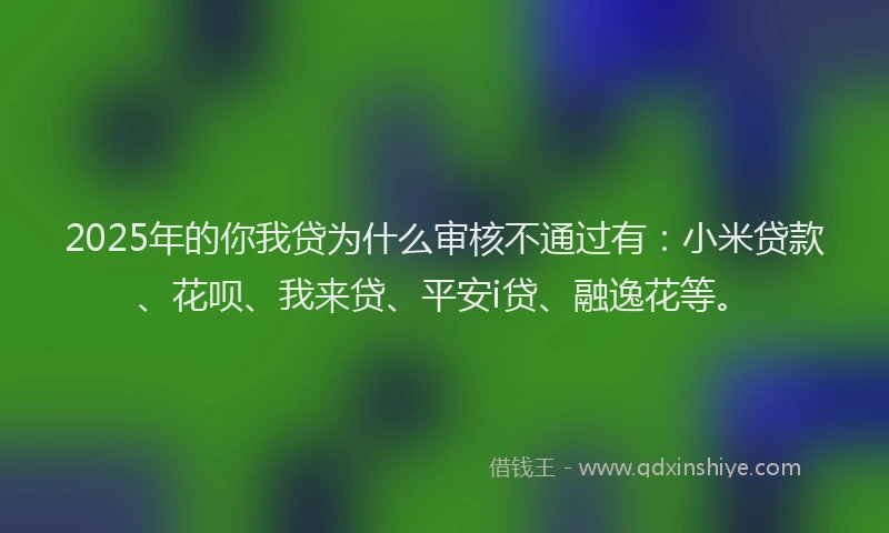 2025年的你我贷为什么审核不通过有：小米贷款、花呗、我来贷、平安i贷、融逸花等。