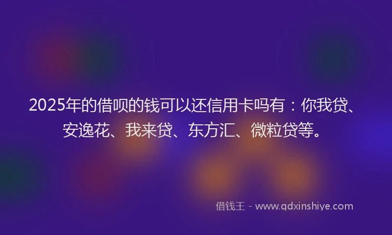 2025年的借呗的钱可以还信用卡吗有：你我贷、安逸花、我来贷、东方汇、微粒贷等。